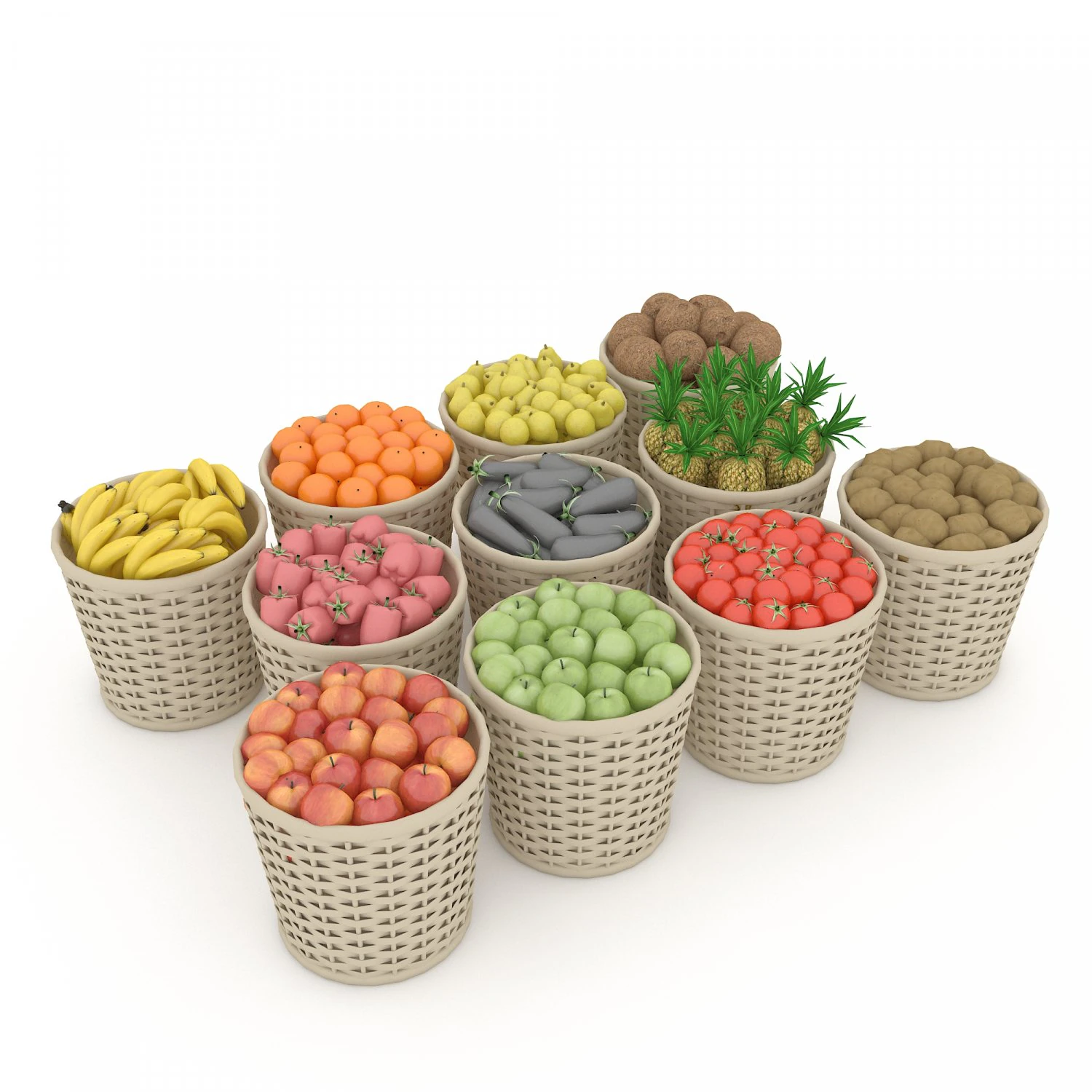basket fruit and vegetable market sale 3D Model .c4d .max .obj .3ds .fbx .stl .blend