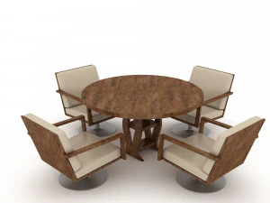 3d wooden chair table 04 3D Model