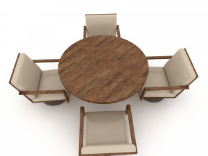3d wooden chair table 04 3D Model