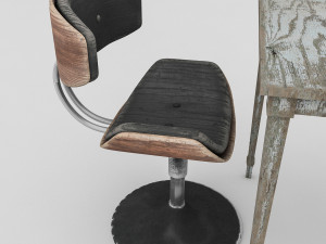 3D old chair and table 3D 모델