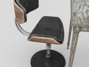 3D old chair and table 3D Model