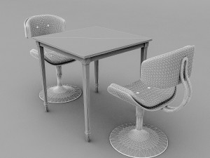 3D old chair and table 3D 모델
