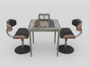 Chess set and table chair model 3D Model