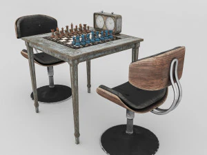 Chess set and table chair model 3D Model