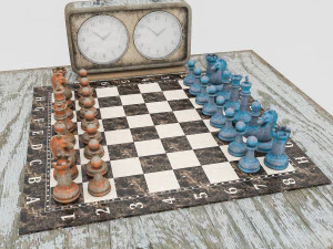 Chess set and table chair model 3D Model