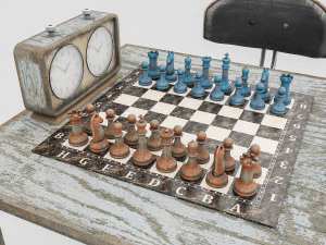 Chess set and table chair model 3D Model