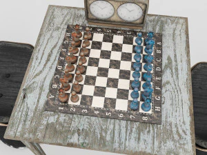 Chess set and table chair model 3D Model