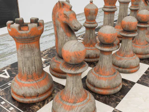 Chess set and table chair model 3D Model