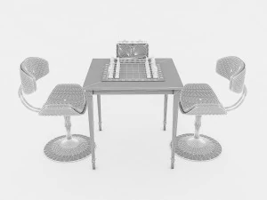 Chess set and table chair model 3D Model