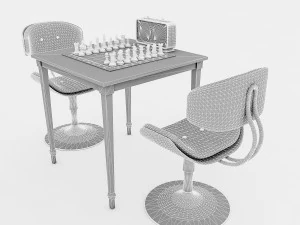 Chess set and table chair model 3D Model