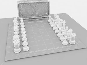 Chess set and table chair model 3D Model