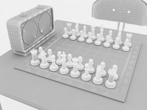 Chess set and table chair model 3D Model