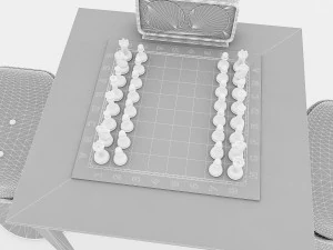 Chess set and table chair model 3D Model