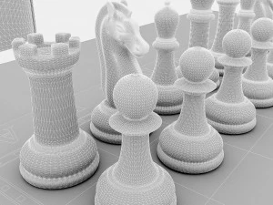 Chess set and table chair model 3D Model