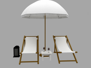 3D bohemian sunbed and umbrella model Model 3D