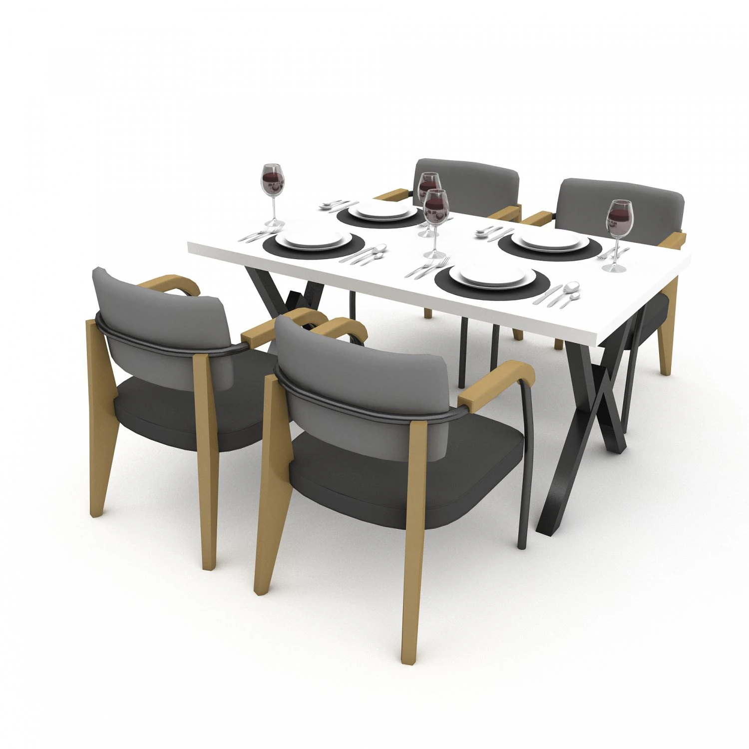 3D dining table 001 3D Model .c4d .max .obj .3ds .fbx .stl .blend 
