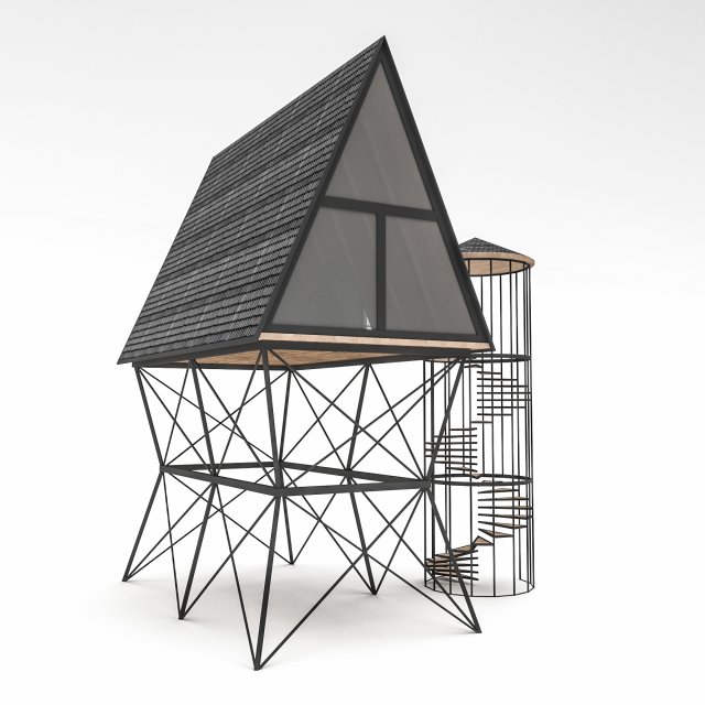 Tiny house and bungalow Low-poly Model 3D .c4d .max .obj .3ds .fbx .stl .blend 