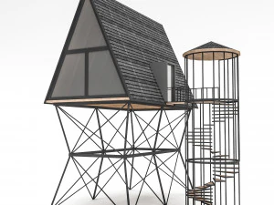 Tiny house and bungalow Low-poly 3D Model