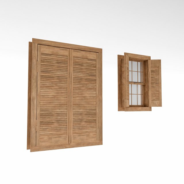 Village window with wooden cover Low-poly Model 3D .c4d .max .obj .3ds .fbx .stl .blend 