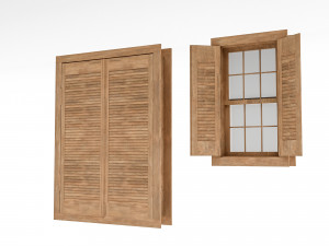 Village window with wooden cover Low-poly Model 3D