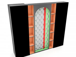 कार्यालय की दीवार की सजावट और किताबों की अलमारी लो-पॉली 3D मॉडल
