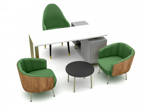 The classic office desk and chair 02 Low-poly Modelo 3D