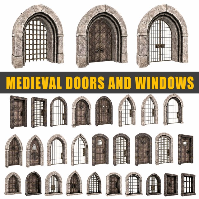 Medieval door and window set Modèle 3D .c4d .max .obj .3ds .fbx .stl .blend 