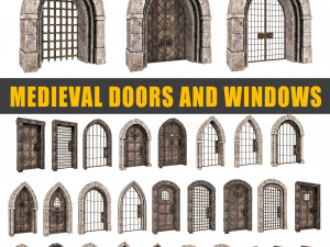 Medieval door and window set 3D Model
