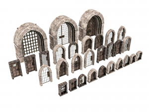 Medieval door and window set Modèle 3D