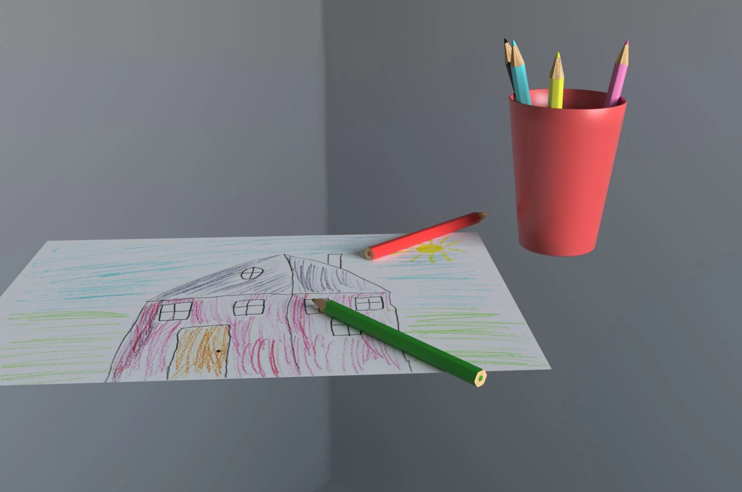 pencils and childrens drawing 3D Model .c4d .max .obj .3ds .fbx .stl .blend 