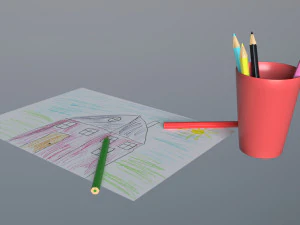 pencils and childrens drawing 3D Model