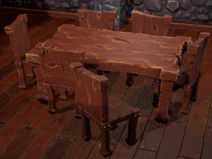stylized dining table with chairs 3D Model