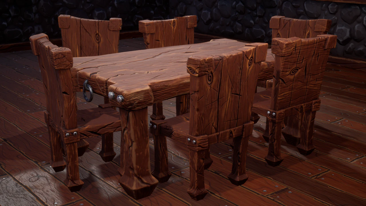 stylized dining table with chairs 3D Model .c4d .max .obj .3ds .fbx .stl .blend 