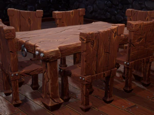 стилизованный обеденный стол со стульями 3D Модель