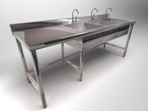 industrial kitchen table with 3 washing boards 3D 모델