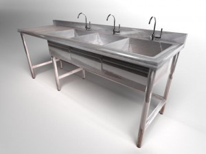 industrial kitchen table with 3 washing boards Modello 3D