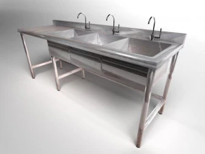 tavolo da cucina industriale con 3 assi per lavare Modello 3D