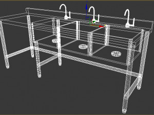 industrial kitchen table with 3 washing boards Modello 3D