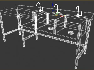 tavolo da cucina industriale con 3 assi per lavare Modello 3D