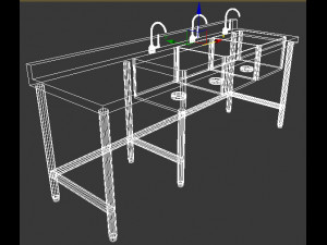 industrial kitchen table with 3 washing boards Modello 3D