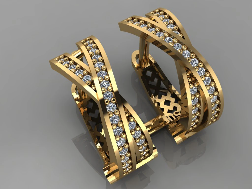 gc gold e0032- diamond earring 3D Print Model .c4d .max .obj .3ds .fbx .stl .blend 