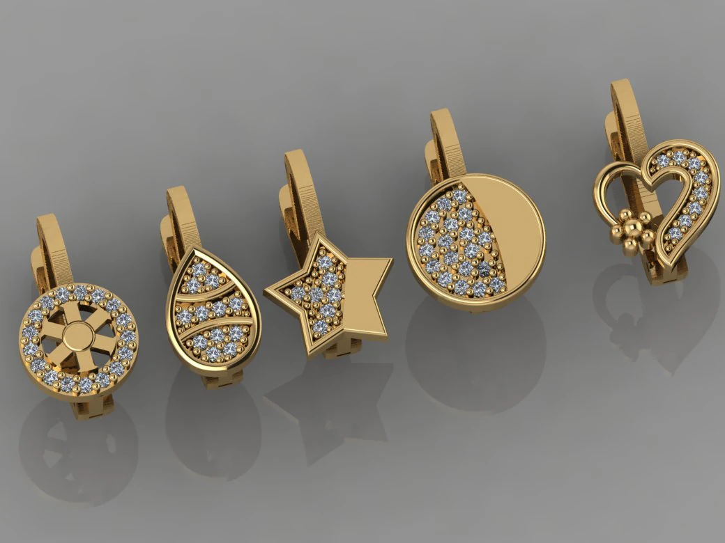 gc gold e0037- diamond earring 3D Print Model .c4d .max .obj .3ds .fbx .stl .blend