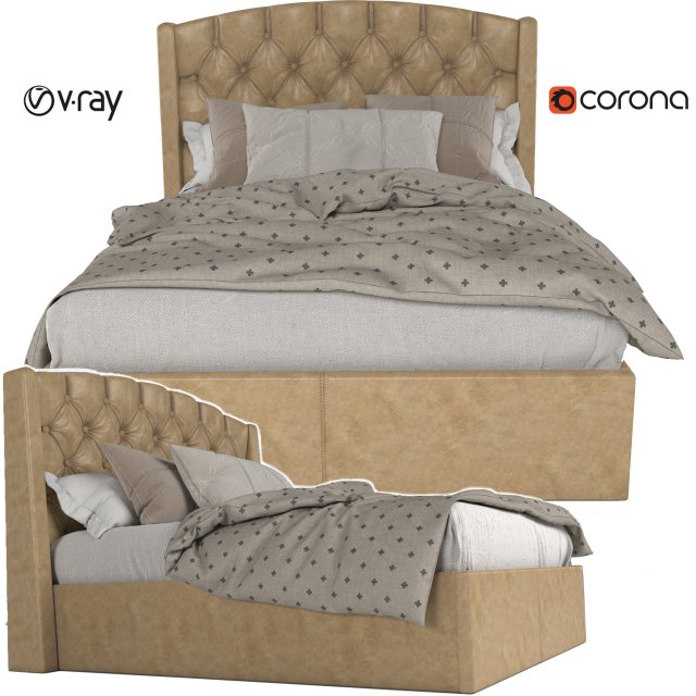 buckingham upholstered ottoman bed in charcoal 3D Model .c4d .max .obj .3ds .fbx .stl .blend 