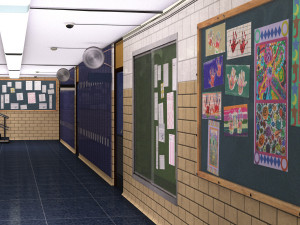 School Classroom with Hallway 3D Model