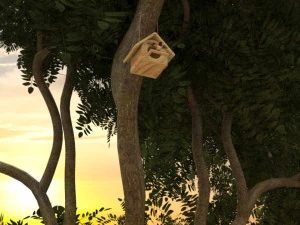 Bird House in Forest 3D Model