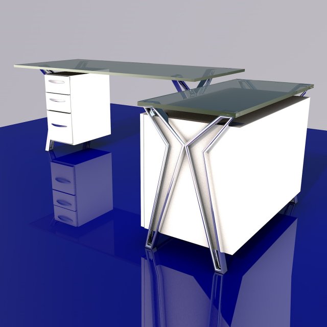 Glass Office Desk 3D Модель .c4d .max .obj .3ds .fbx .stl .blend 