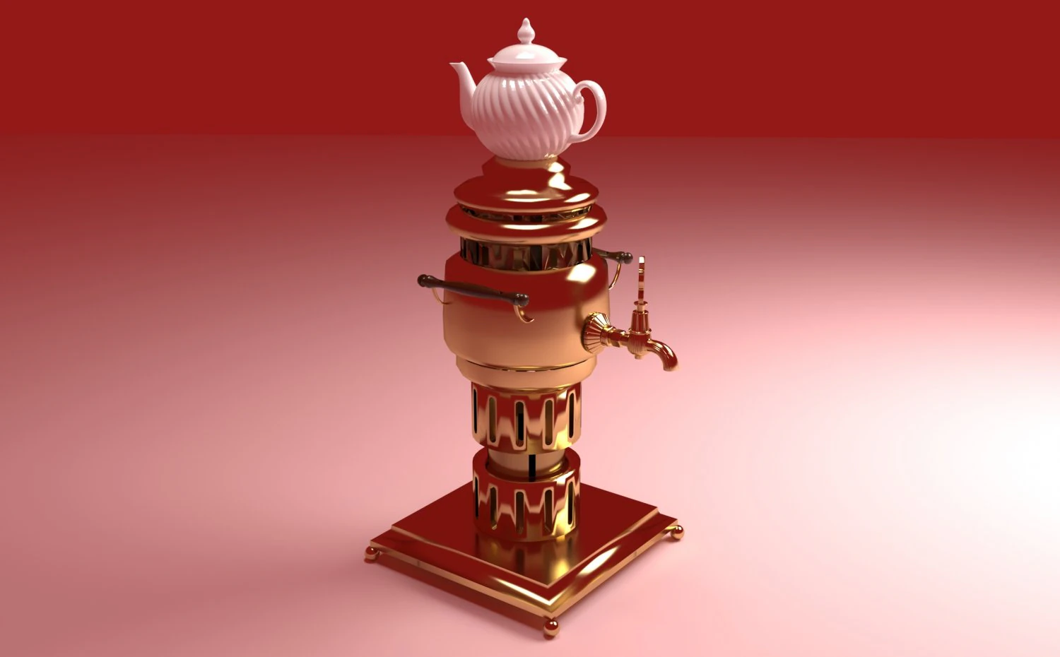 Brass Samovar 3D Model .c4d .max .obj .3ds .fbx .stl .blend 