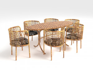 Bamboo Dining Table Set 3D-Modell