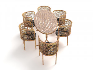 Bamboo Dining Table Set 3D Модель