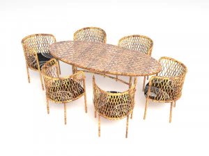 Bamboo Dining Table Set 3D Model